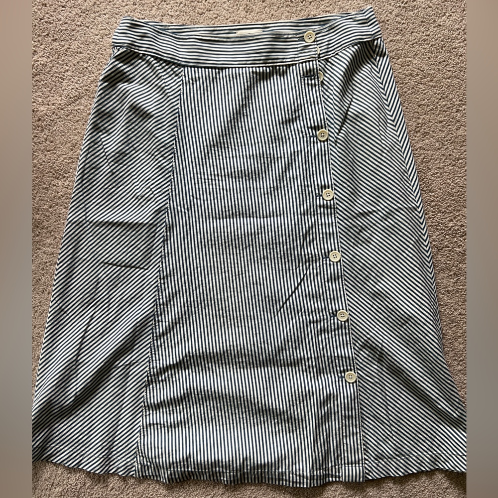 J. Crew Blue and White Striped Midi Skirt
